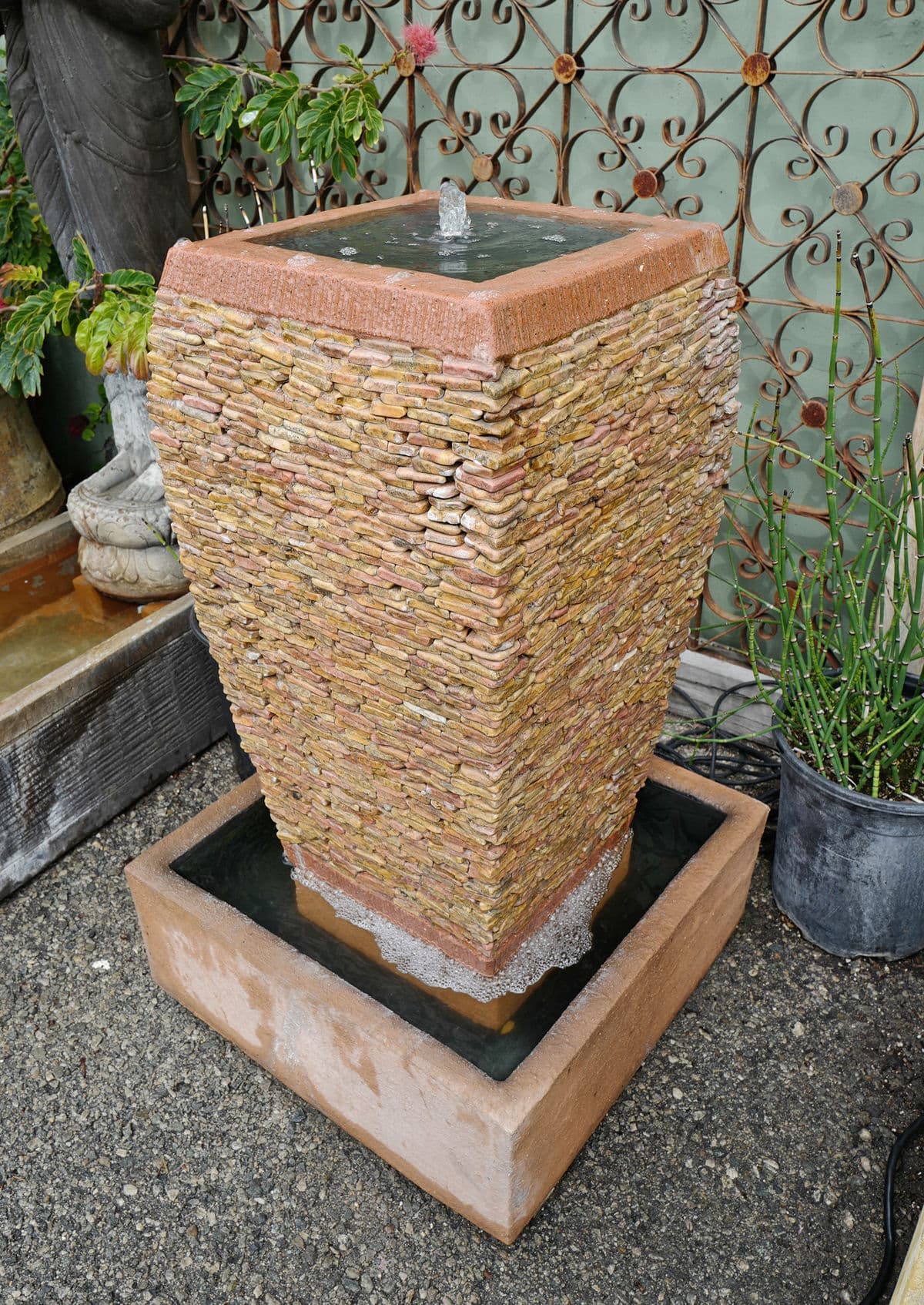 Peach Pebble Stacked Square Urn Fountain - Thumbnail 3