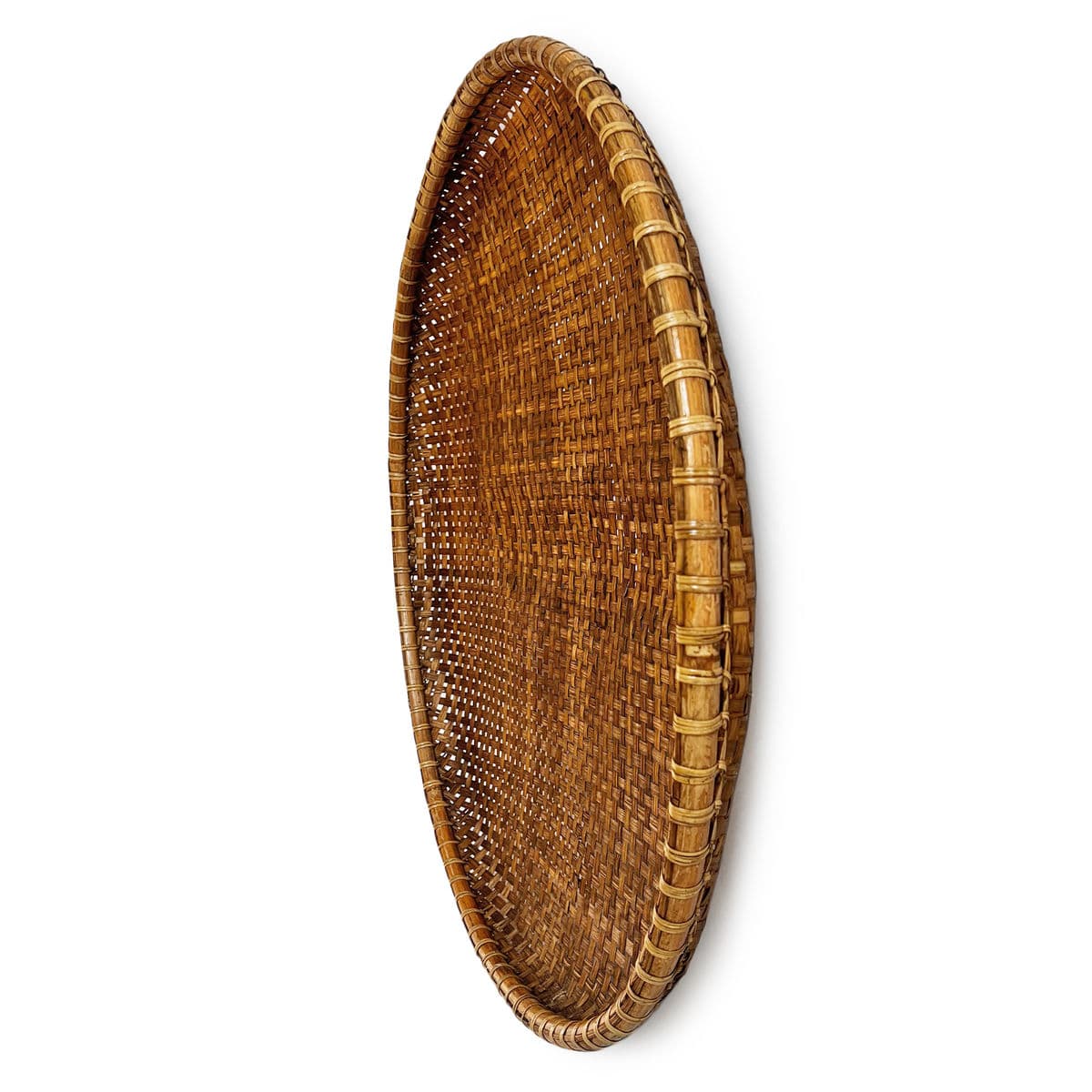 Bamboo Woven Round Basket Tray Medium - Thumbnail 3