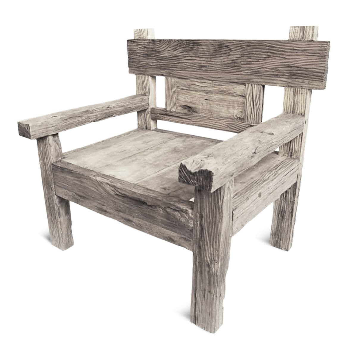 Outdoor Grey Teak Railway Wood Chair - Thumbnail 3