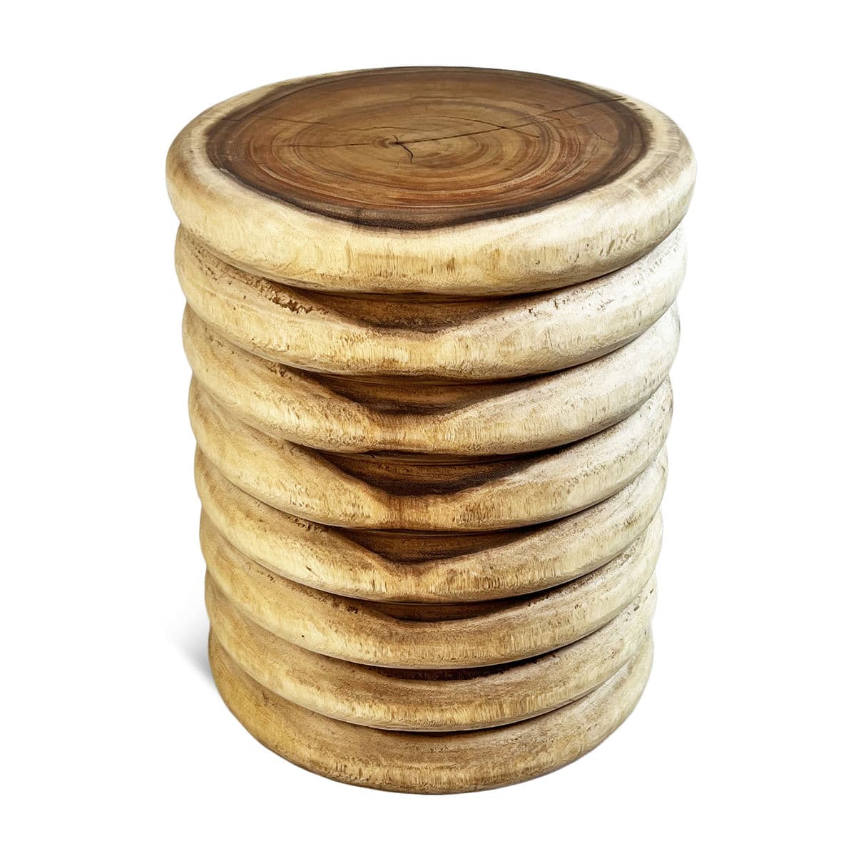 Monkey Pod Ribbed Wood End Table Stool - Thumbnail 3