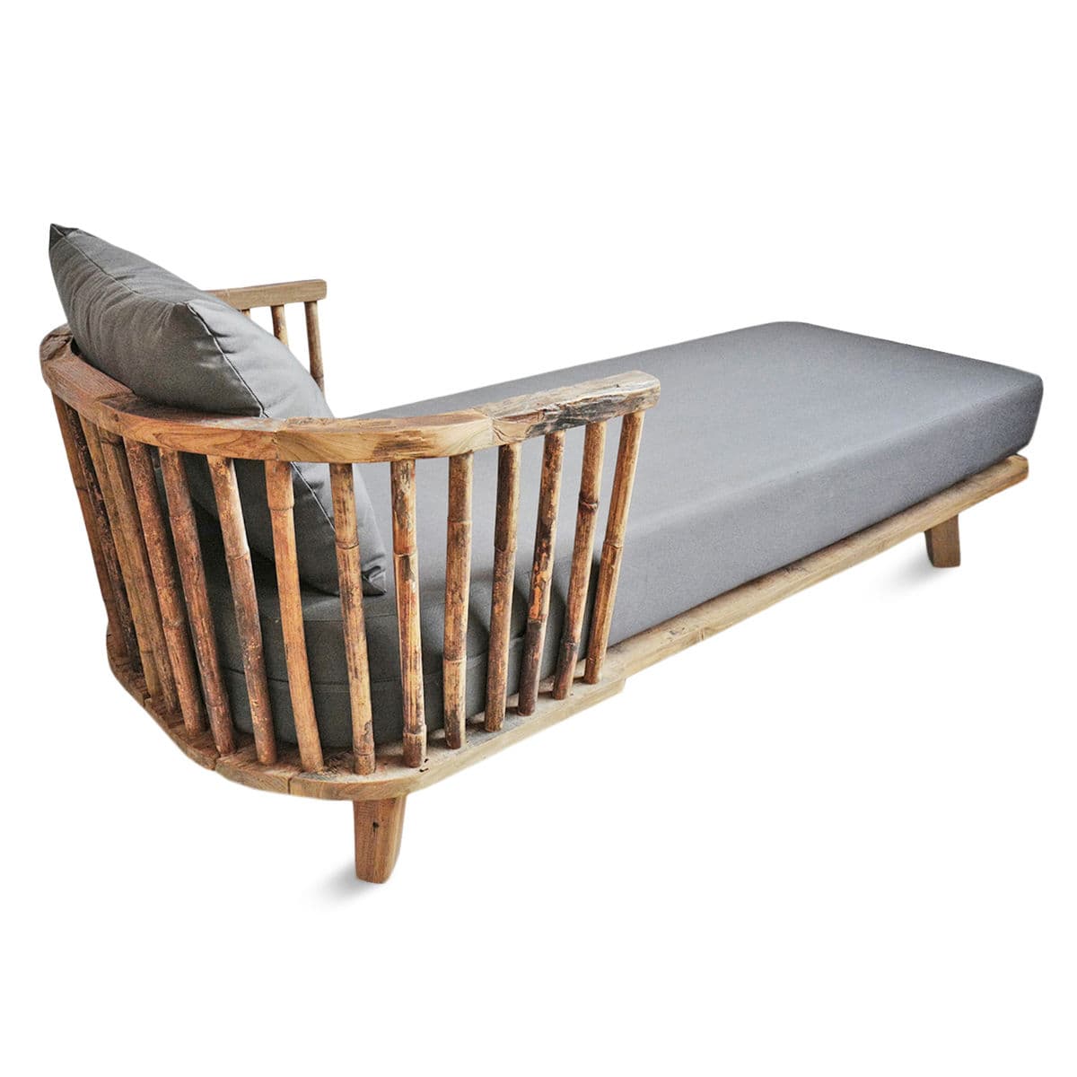 Salvaged Teak & Bamboo Spindle Chaise - Thumbnail 3