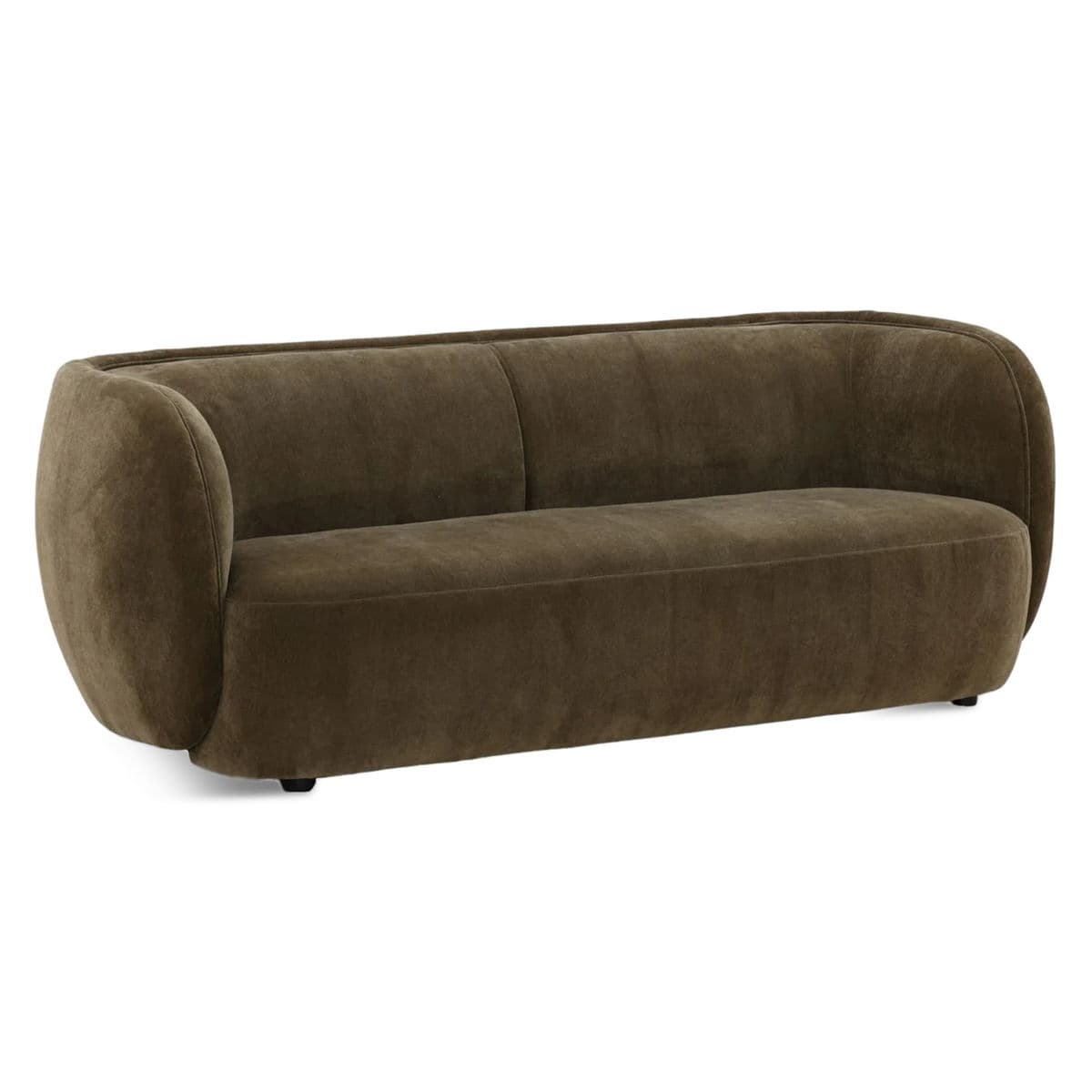 Deep Olive Minimalist Velvet Sofa - Thumbnail 3