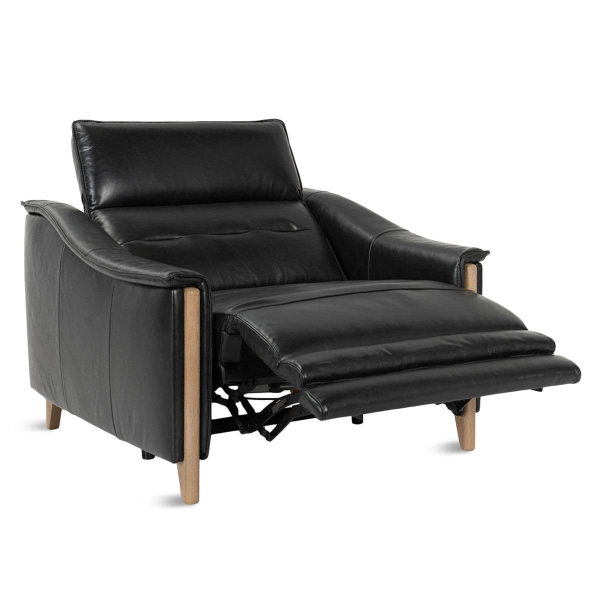 Ashford Modern Black Leather Recliner - Thumbnail 3