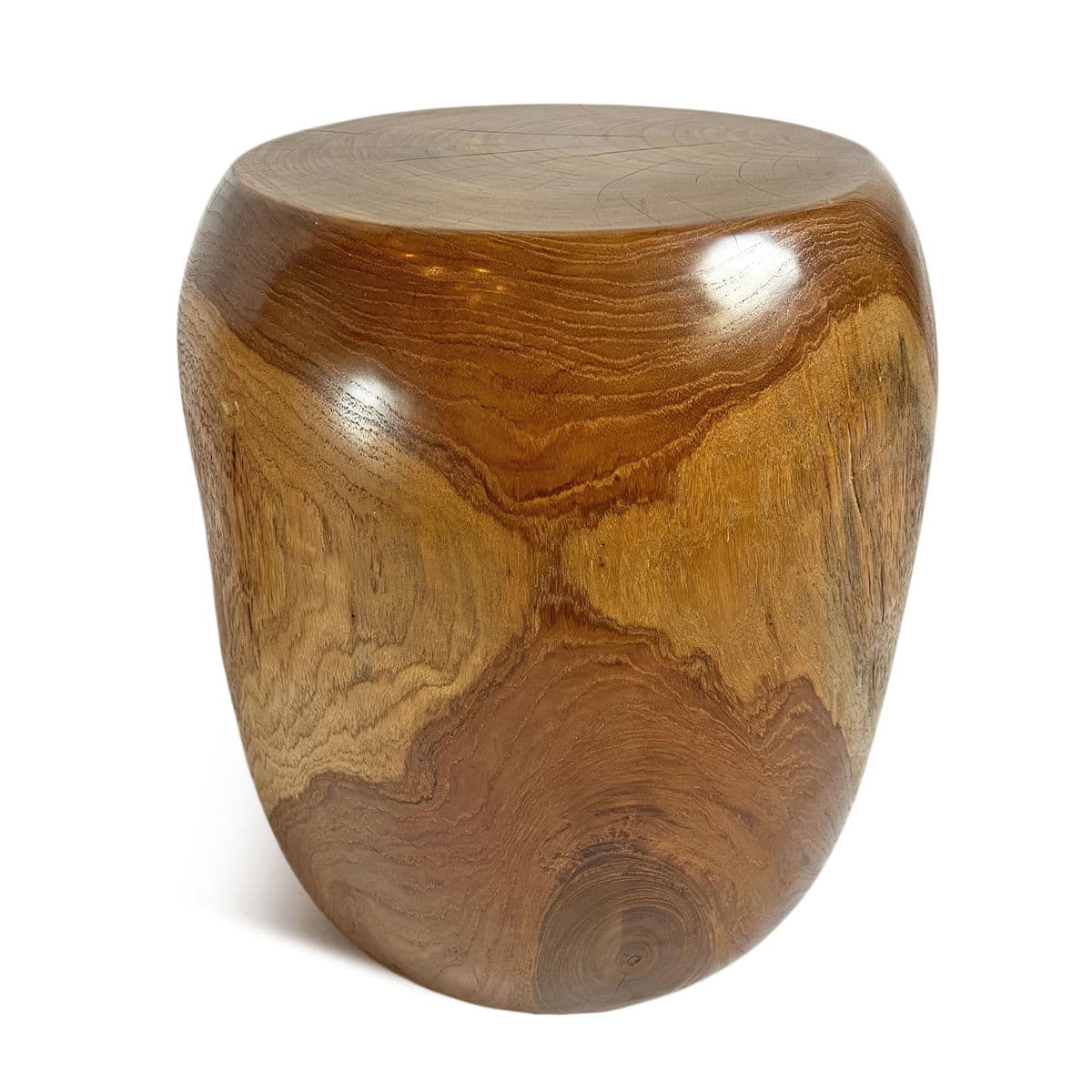 Polished Acacia Rounded Drum Stool Table - Thumbnail 3