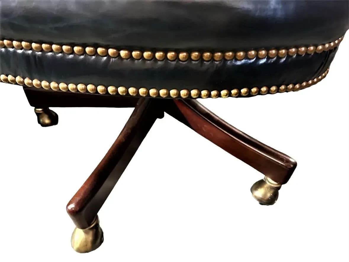 Quaker Furniture Hickory North Carolina Dark Blue Leather Swivel Chair - Thumbnail 3