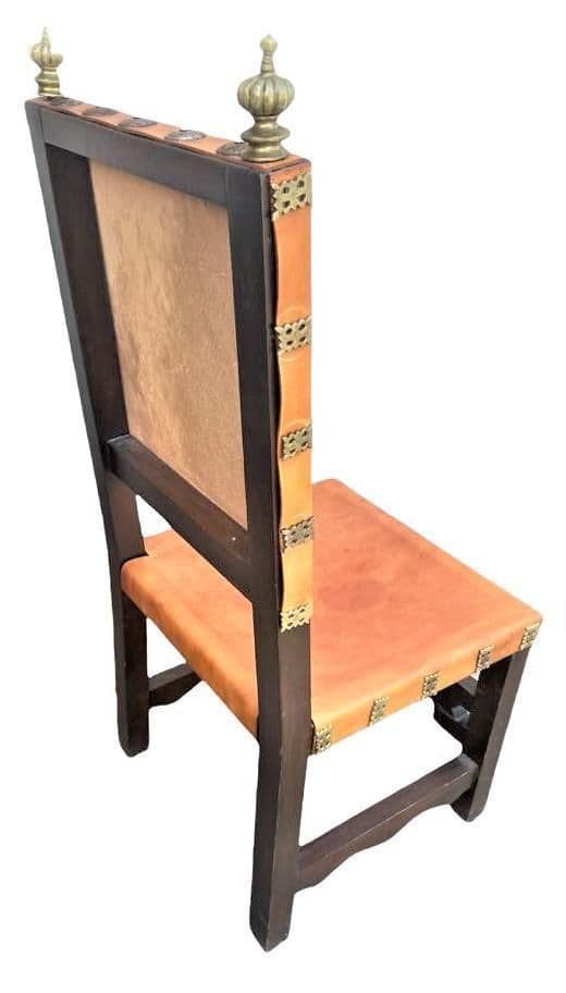 Artes De México Internacionales Accent Chair in Cognac Saddle Leather With Brass Finials - Vintage 1960s - Thumbnail 3