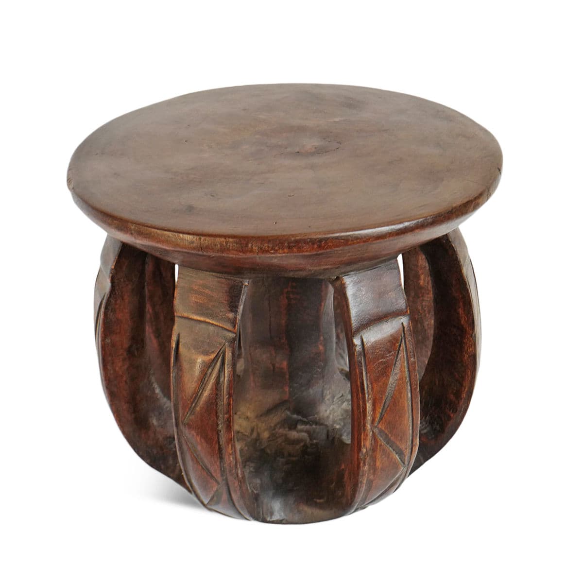 Vintage Baga Small Round Tribal Stool - Thumbnail 3