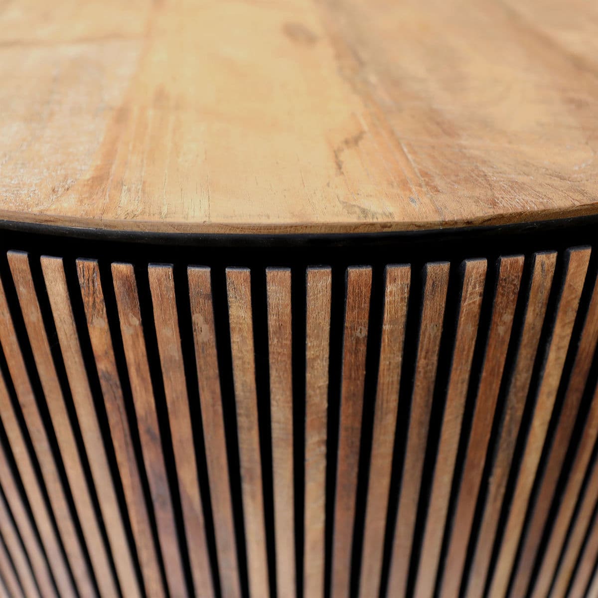 Modern Round Slat Wood Coffee Table - Thumbnail 3