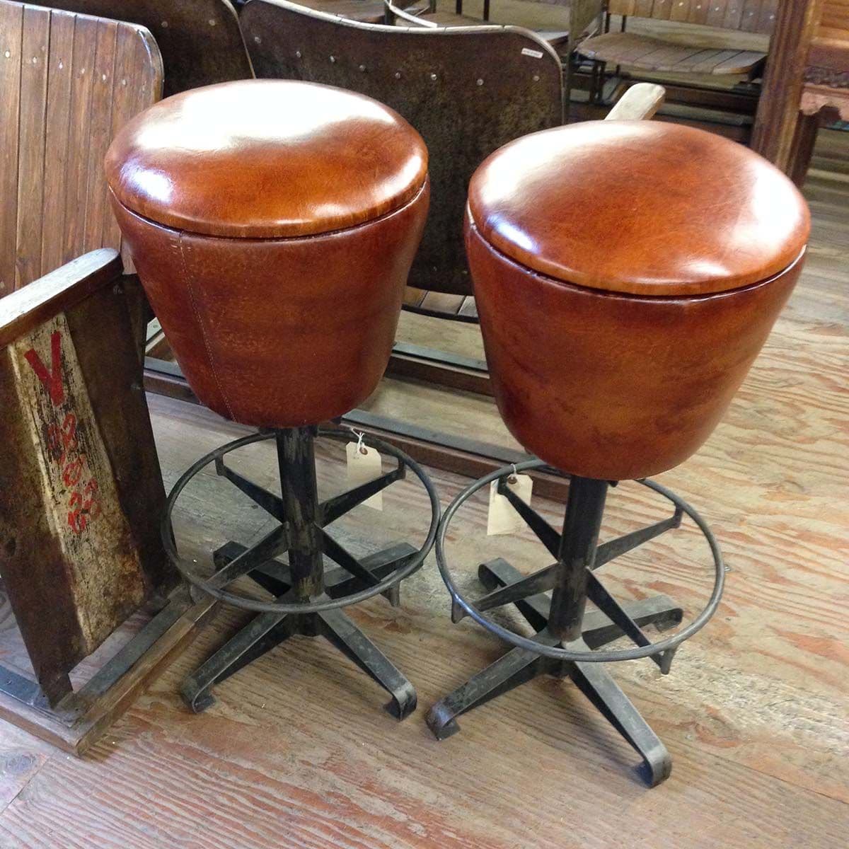 Retro Chestnut Leather Bar Stool - Thumbnail 3