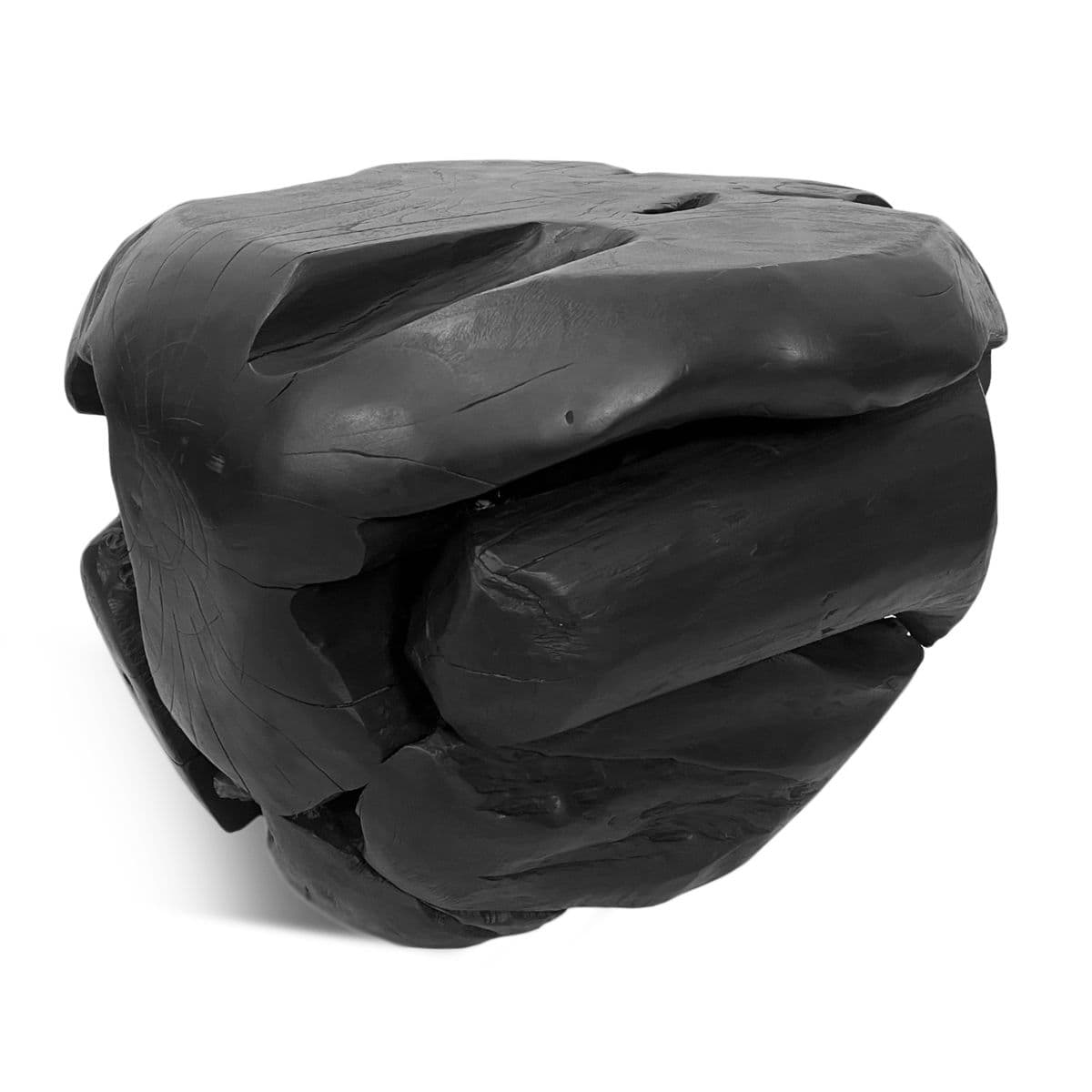 Black Organic Form Teak Stool - Thumbnail 3