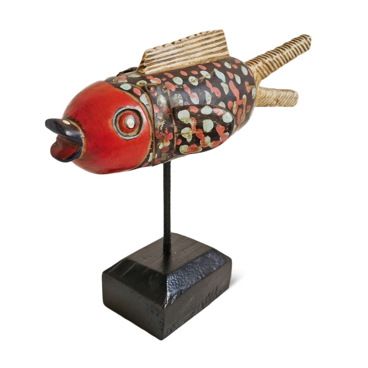Mali Wood Bozo Fish Puppet on Stand - Thumbnail 3