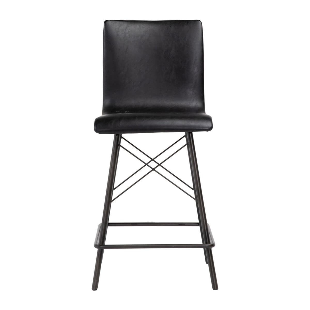 Black Leather & Iron Counter Stool - Thumbnail 3