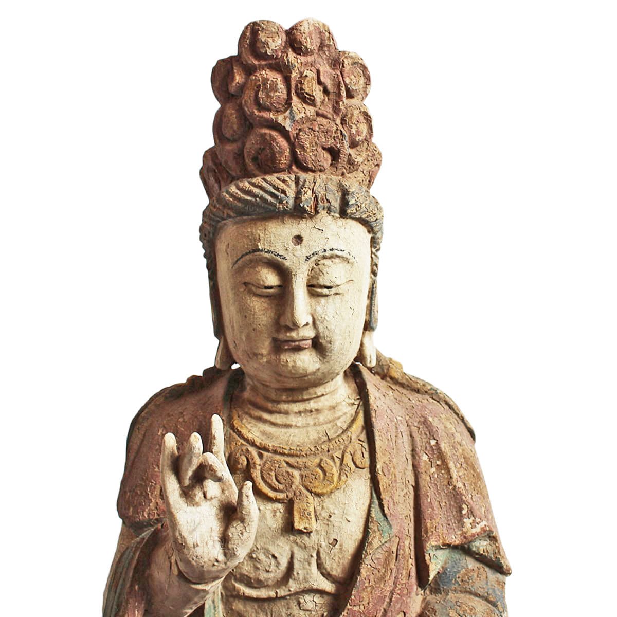 Antique Sitting Quan Yin Wood Statue - Thumbnail 3