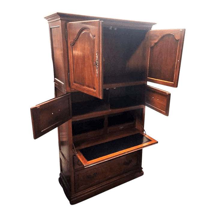 Baker Furniture Cherry Wood Armoire With Tooled Leather Drop Down Desk - Late 20th Century - Thumbnail 3