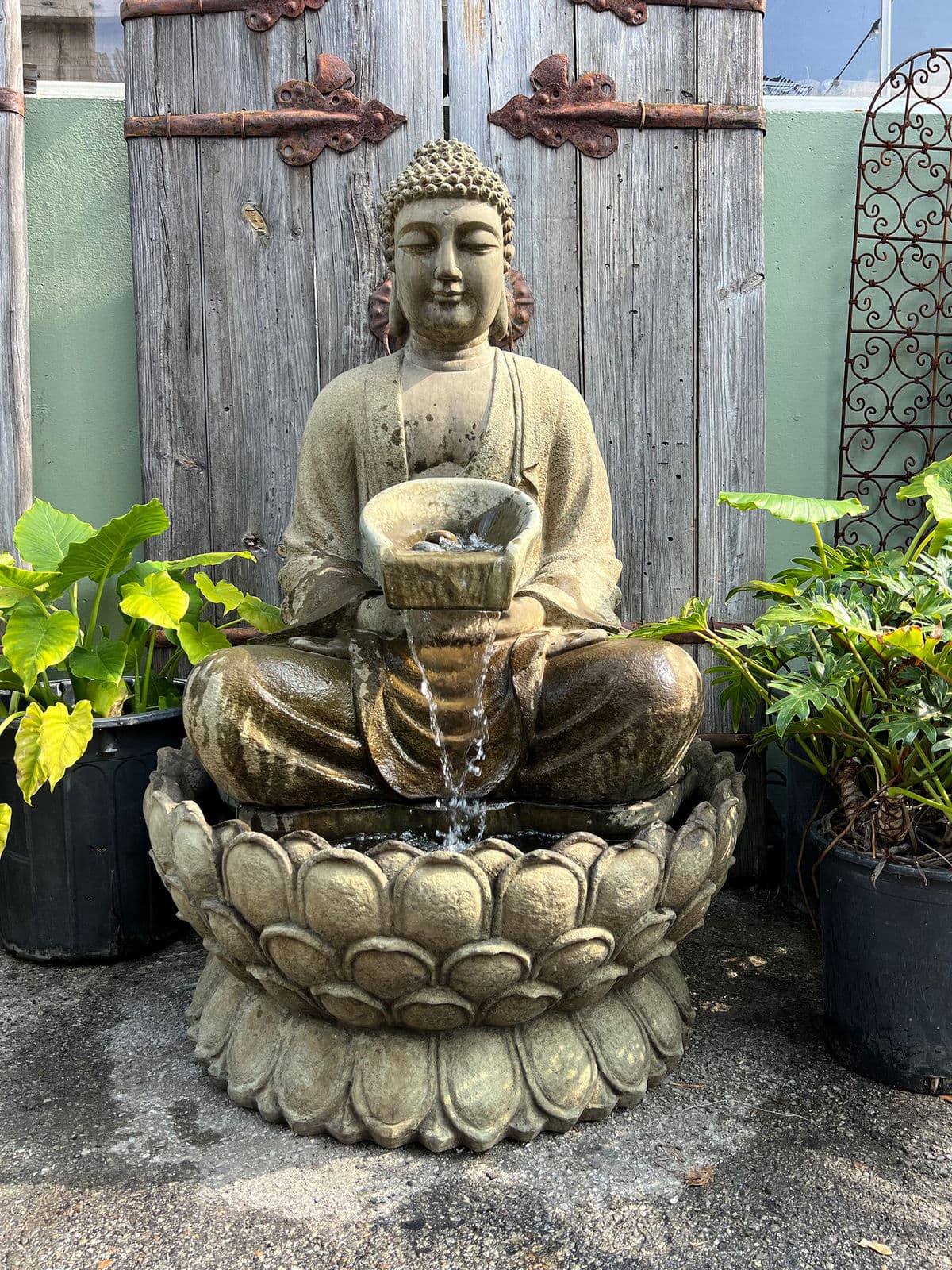 Sitting Lotus Buddha Fountain - Sage - Thumbnail 3
