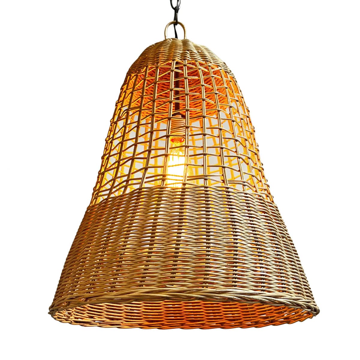 Natural Banded Wicker Bell Pendant Light - Thumbnail 3