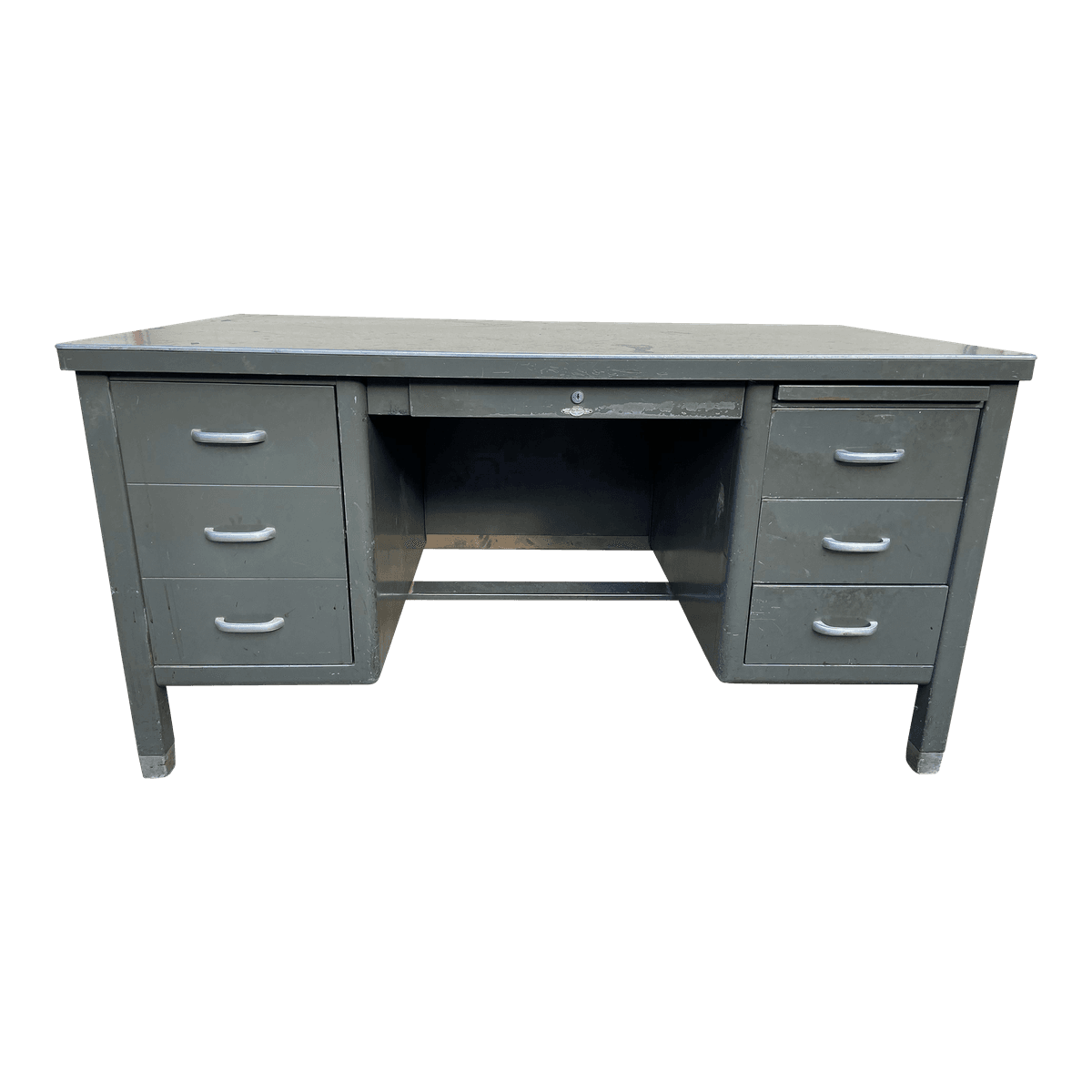 1940s Vintage Mid Century Modern Metal Tanker Desk - Thumbnail 2