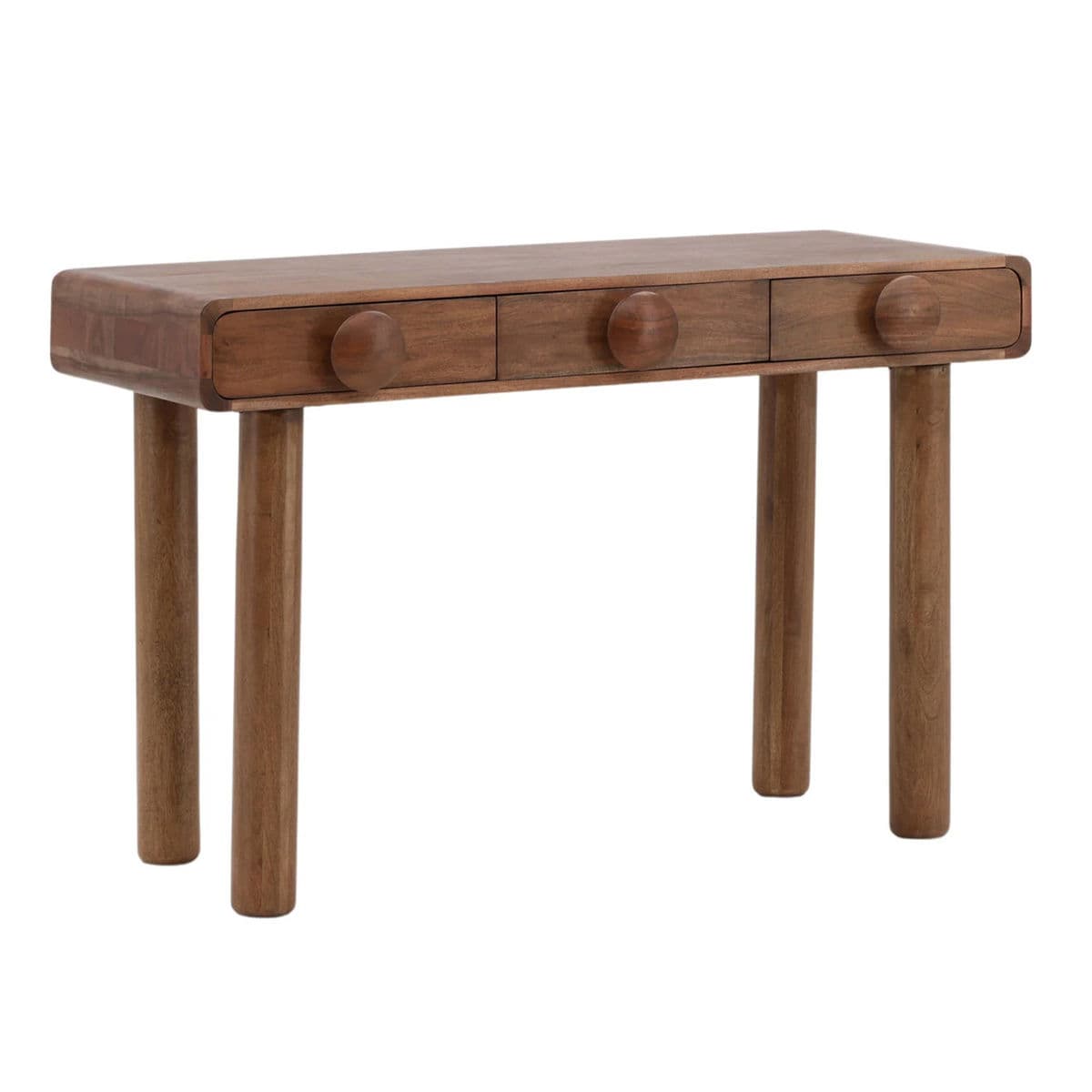 Rounded Acacia Wood 3-Drawer Desk - Thumbnail 3