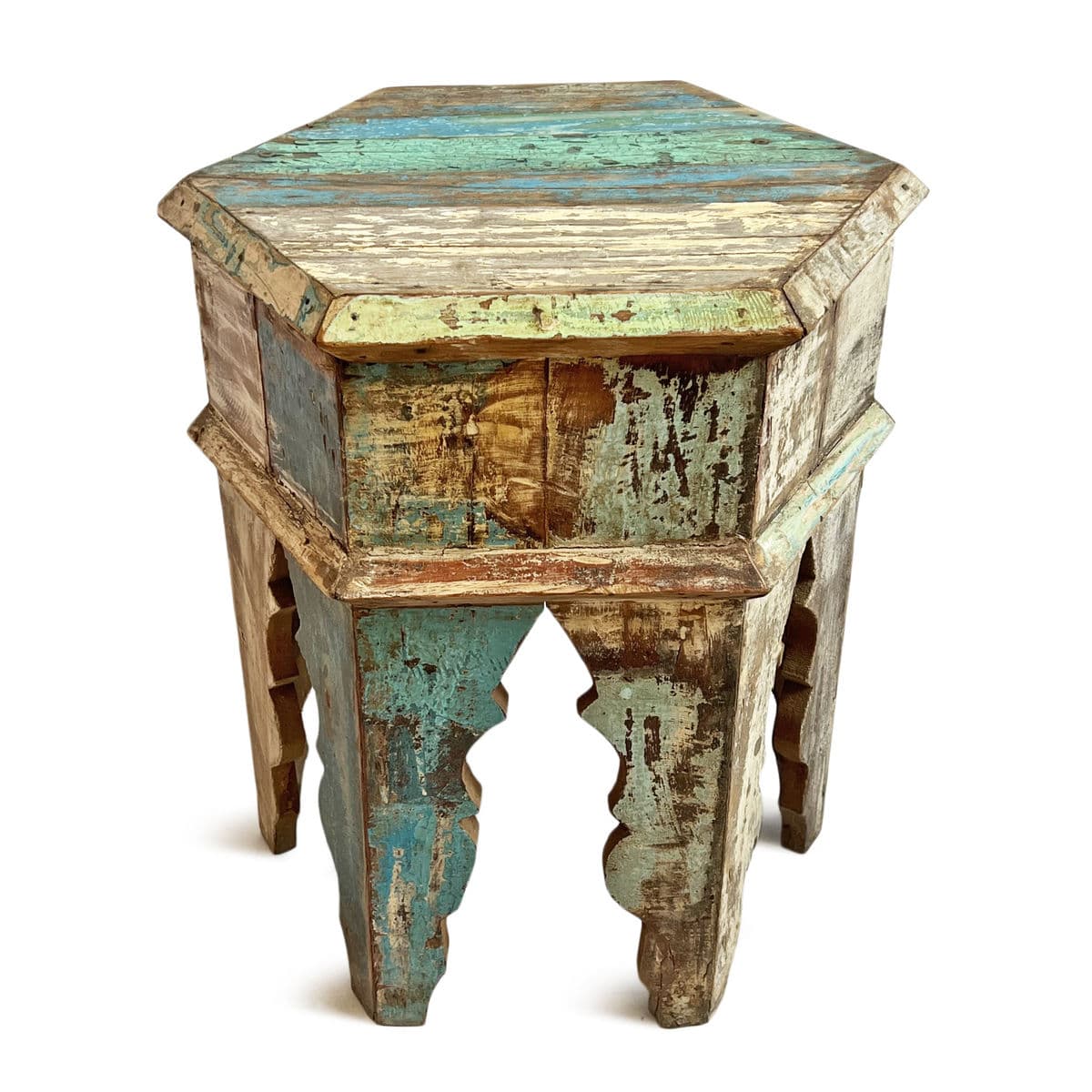 Salvaged Wood Hexagon Side Table - Thumbnail 3