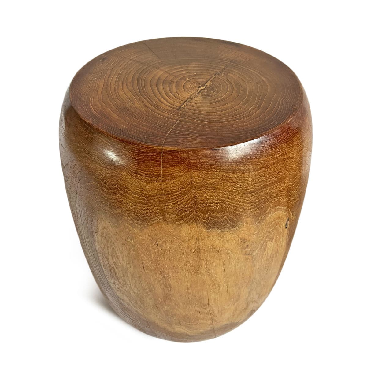Polished Acacia Rounded Drum Stool Table - Thumbnail 3