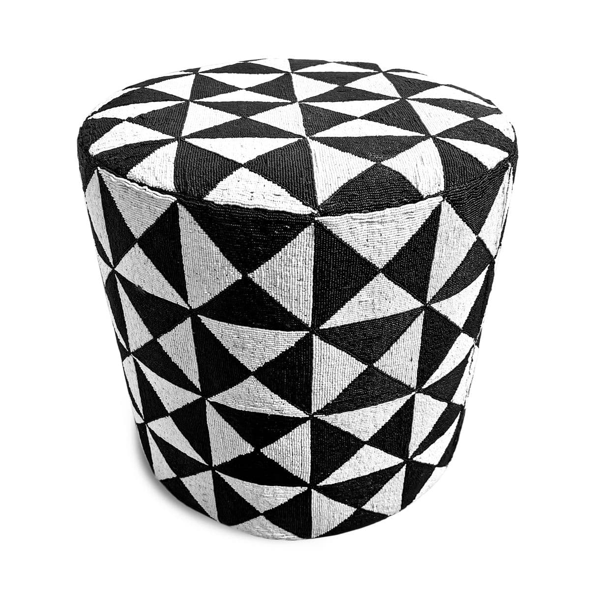 Black & White Yoruba Beaded Stool Table Medium - Thumbnail 3