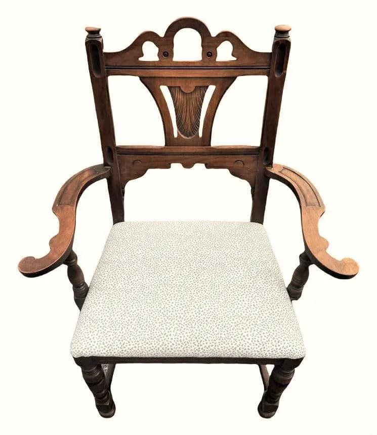 Antique Spanish Revival Solid Walnut Dining Chairs With New Kravet Upholstery - Set of 4 - Early 20th Century - Thumbnail 3