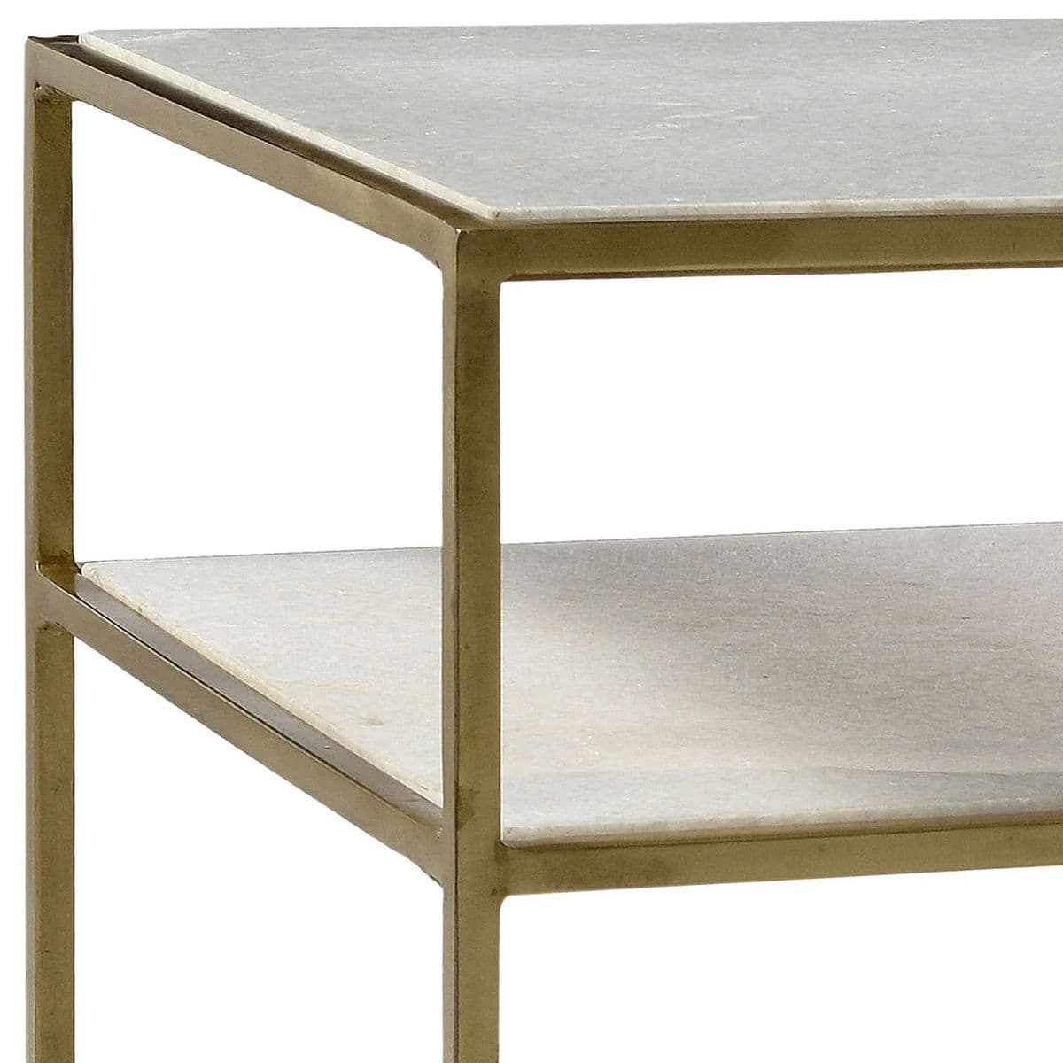 White Marble & Brass Shelf Side Table - Thumbnail 3