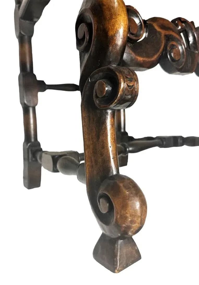 Antique Spanish Hacienda Style Accent Chair in Carved Walnut and Caning - Early 20th Century - Thumbnail 3