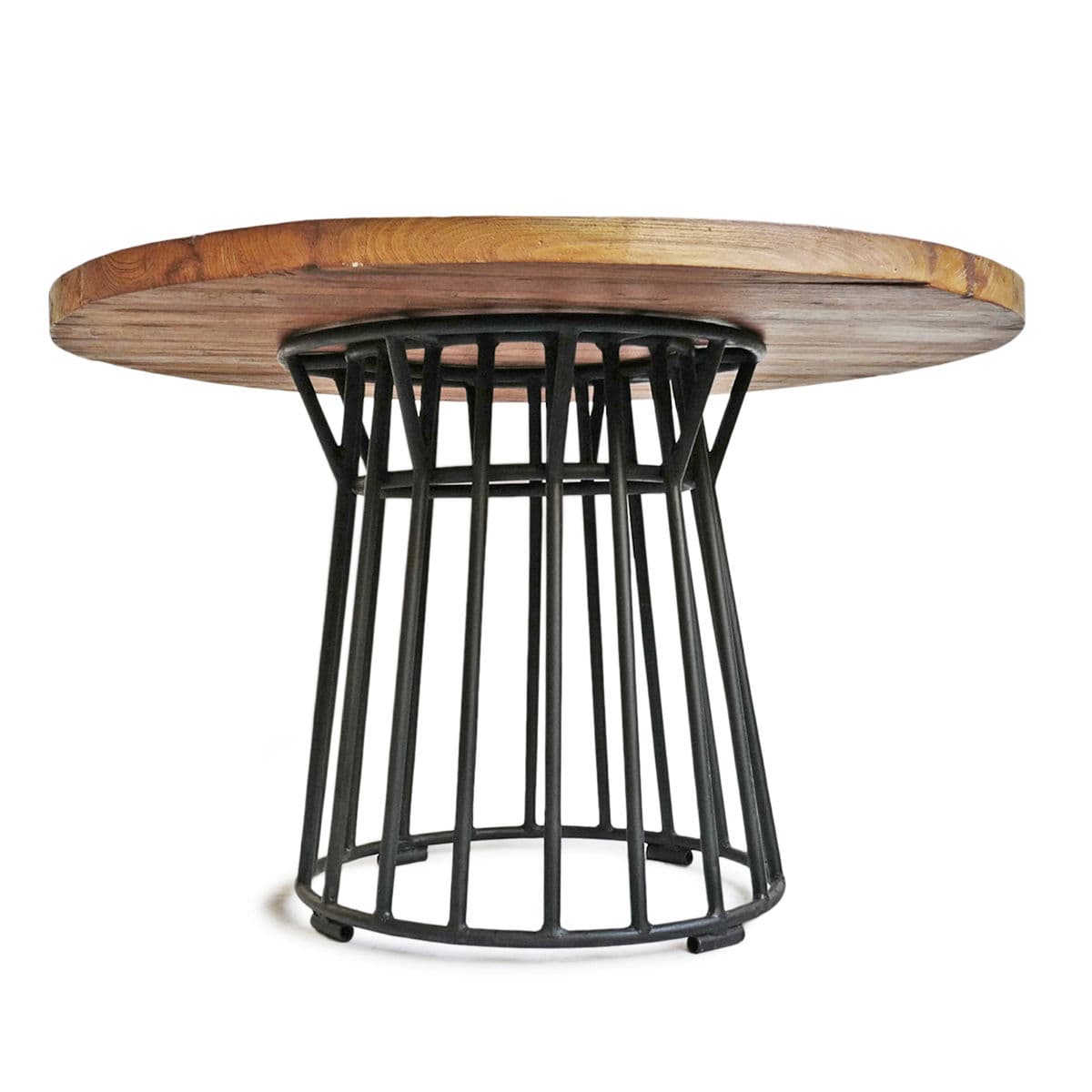 Modern Round Teak & Iron Dining Table - Thumbnail 3