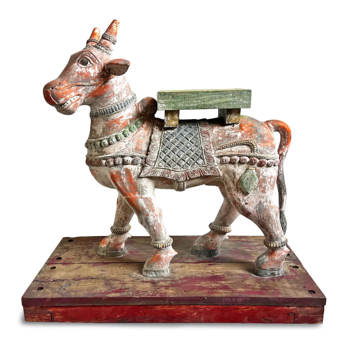Antique Wood Nandi Cow on Wheels - Thumbnail 3