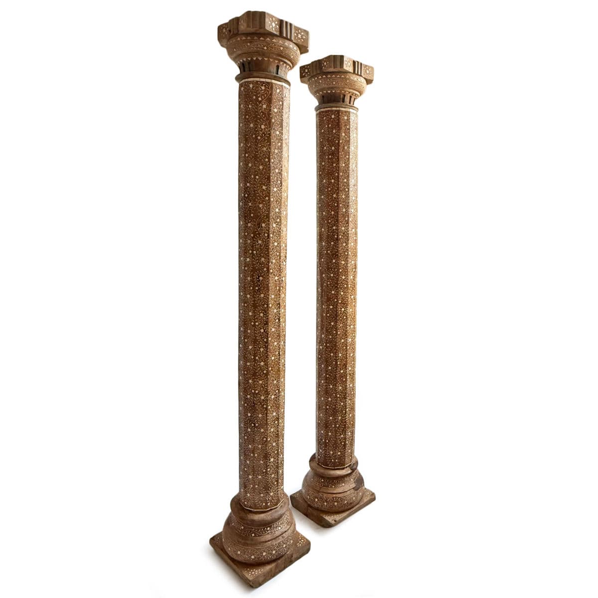 Pair of Antique Inlay Columns - Thumbnail 3