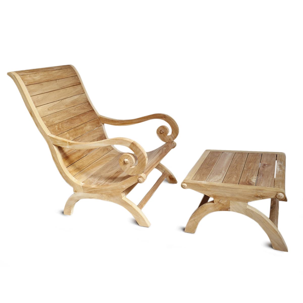 Outdoor Teak Scroll Arm Chair & Ottoman - Thumbnail 3