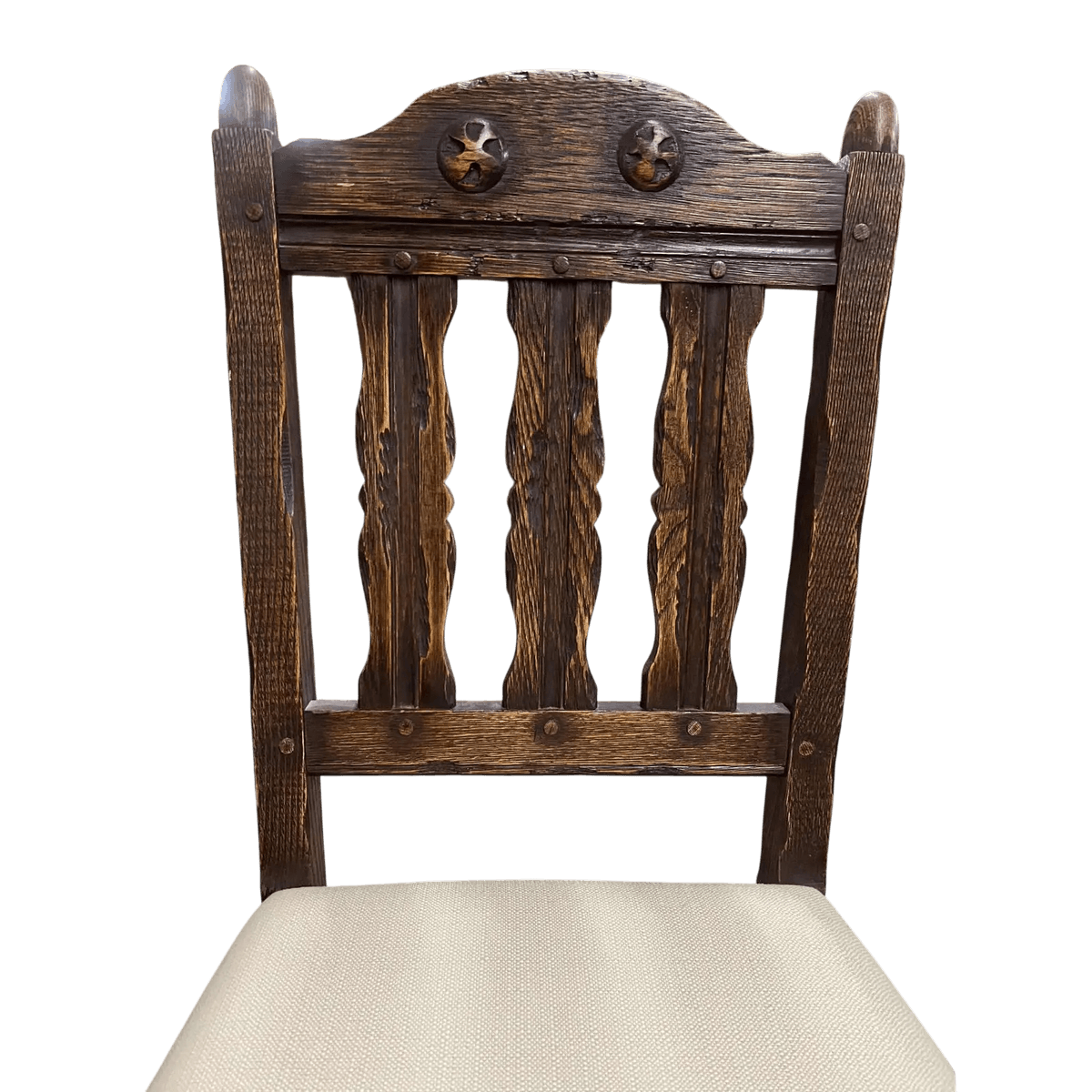 Antique Santa Fe Style Carved Oak Dining Chairs - Set of 4 - Attributed to Jamestown Feudal Oak Collection - Thumbnail 3