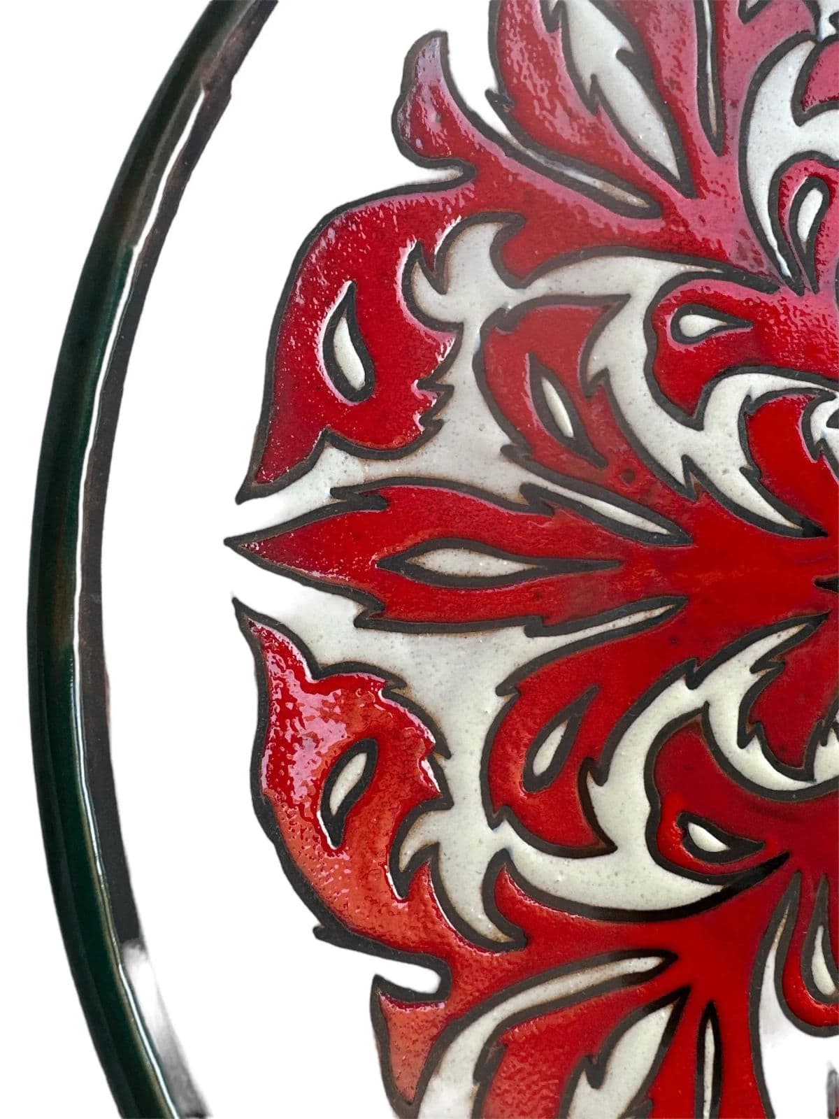 Crimson Acanthus Design Spanish 13.75” Ceramic Plate — Mid 20th Century - Thumbnail 3