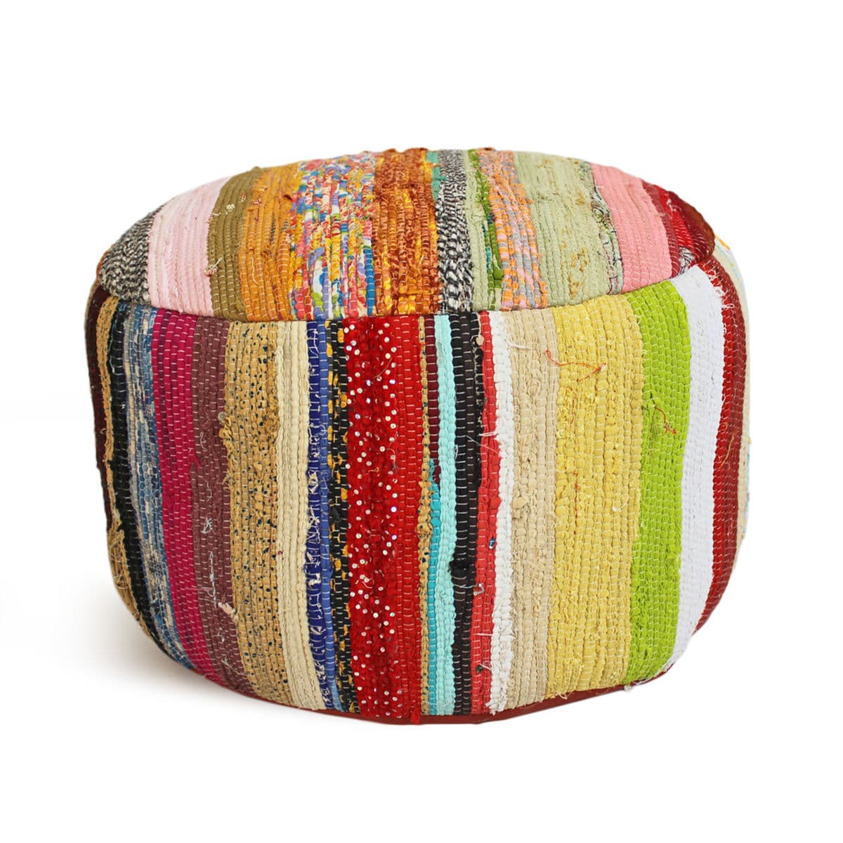 Colorful Sari Rug Pouf Ottoman - Thumbnail 3