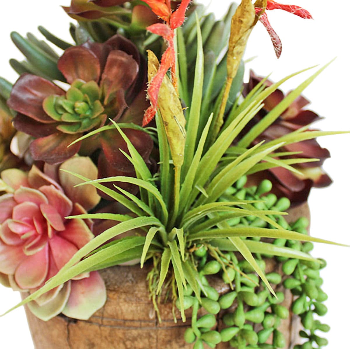 Antique Wood Pot w/ Faux Succulents - Thumbnail 3