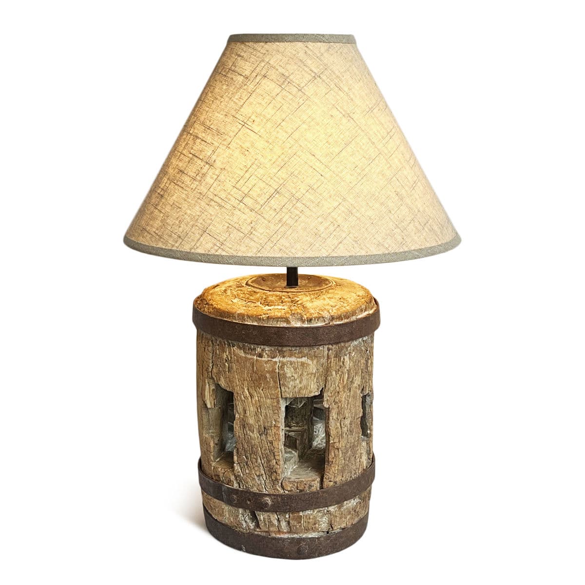 Old Wood Wheel Axle Table Lamp - Thumbnail 3