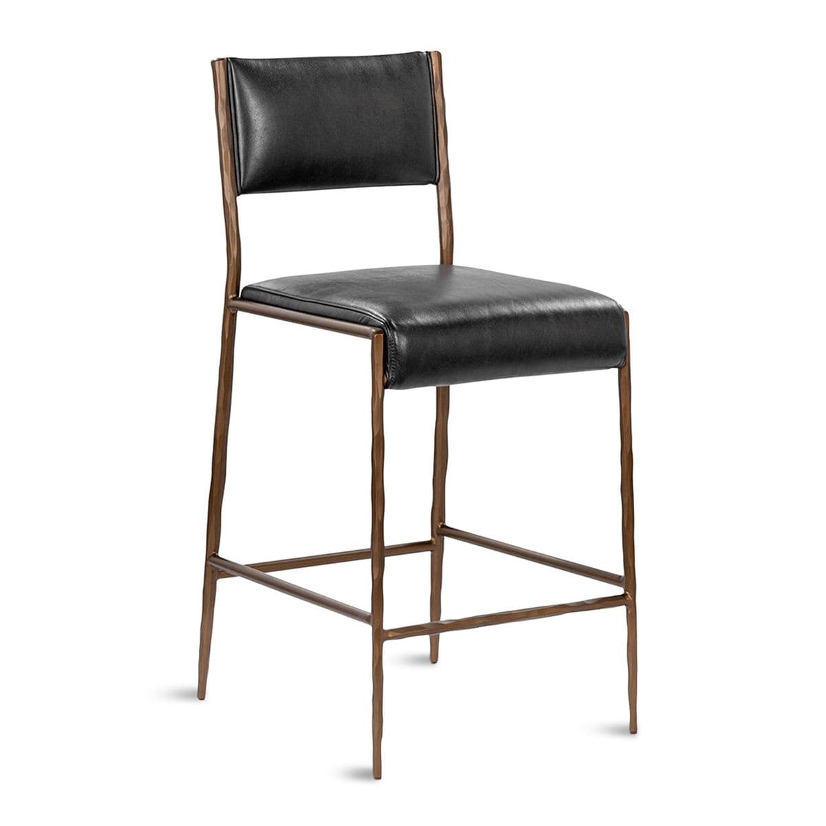 Black Leather & Bronze Counter Stool - Thumbnail 3