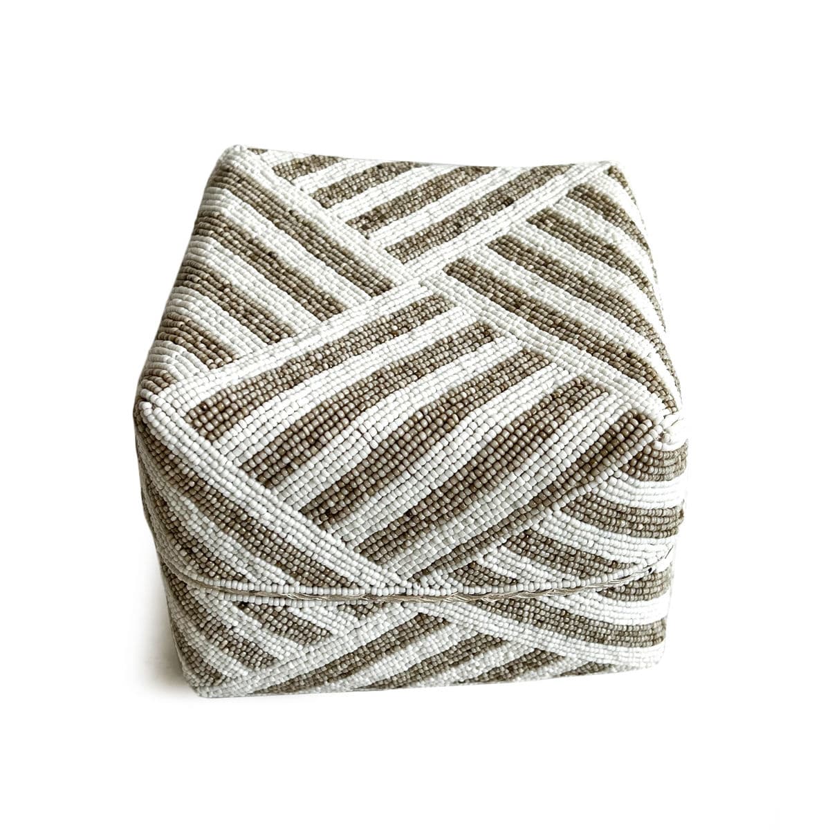 Bamboo Beaded Box Tan & White Medium - Thumbnail 3