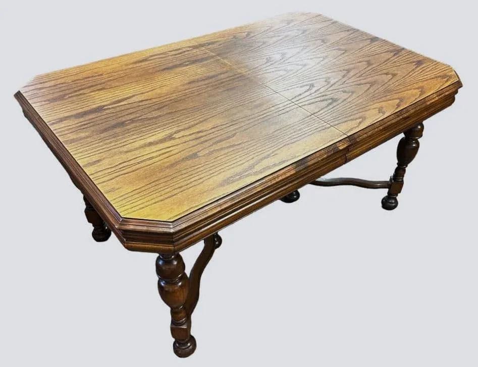 Antique 1920s Spanish Revival Oak and Walnut Dining Table - Thumbnail 3