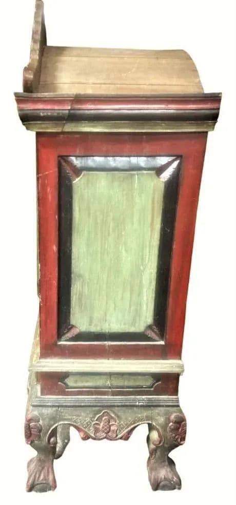 Dutch Colonial Antique 19th Century Liquor Cabinet With Bonnet Top and Ball and Claw Legs - Thumbnail 4