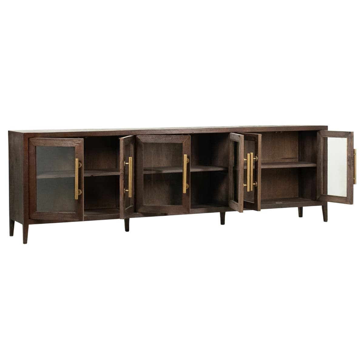 Long Walnut Glass Door Sideboard - Thumbnail 4