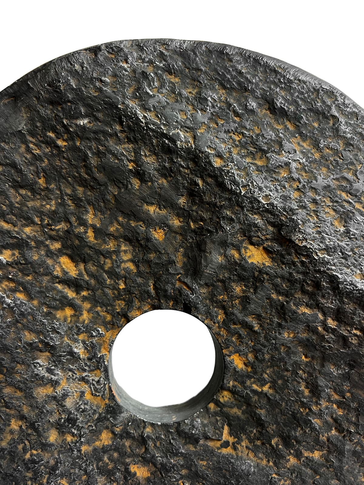Black Stone Chiseled Disk on Stand Medium - Thumbnail 4