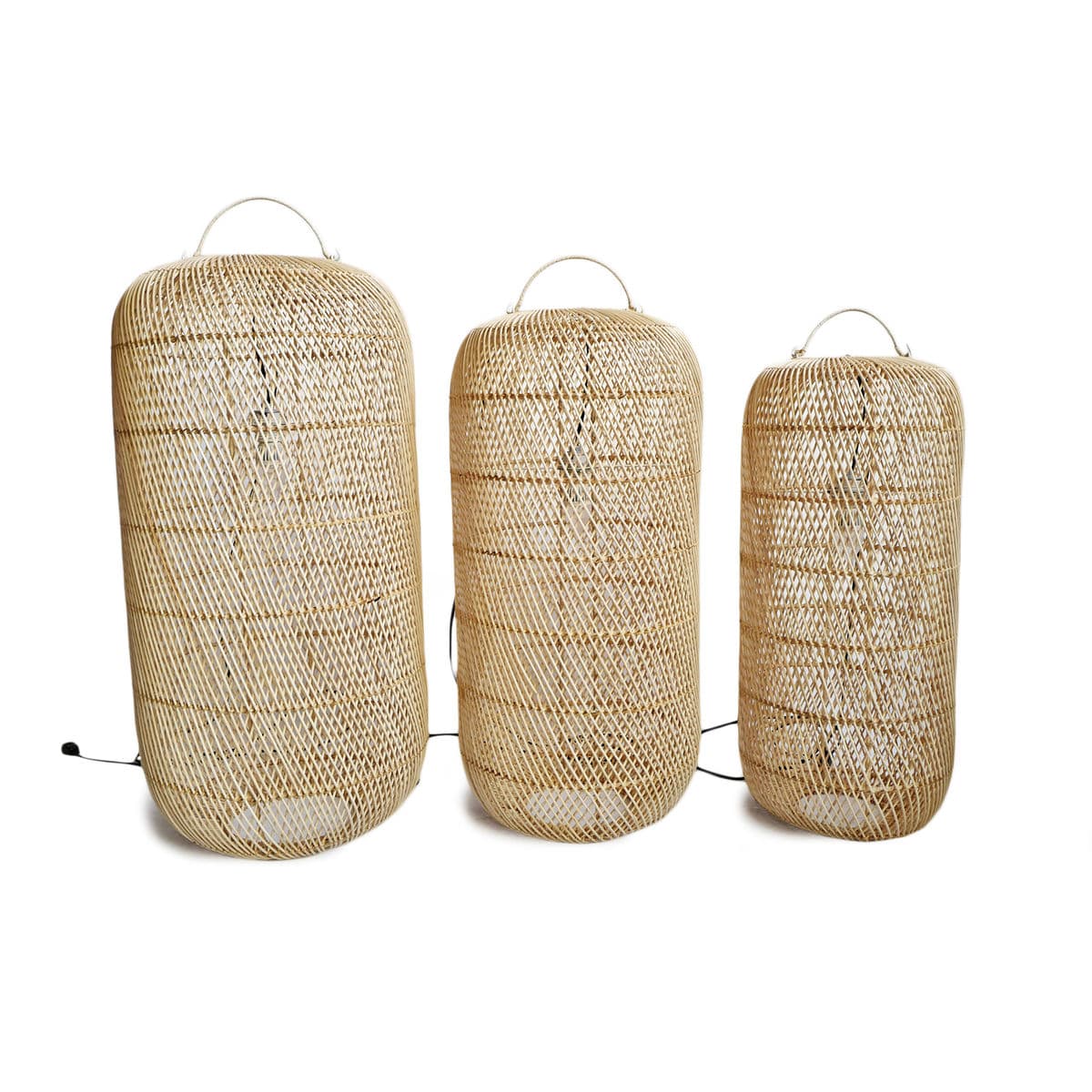 Raw Wicker Cylinder Lantern Small - Thumbnail 4