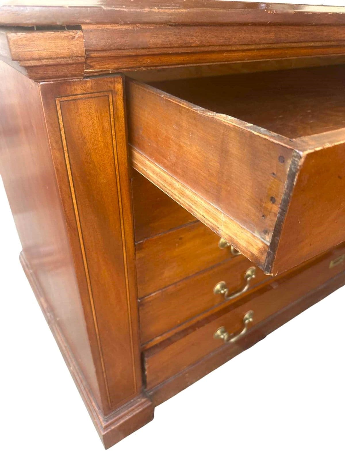 Monumental Antique Edwardian English Wide Solid Cherry Wood Credenza - Circa 1905 - Thumbnail 4