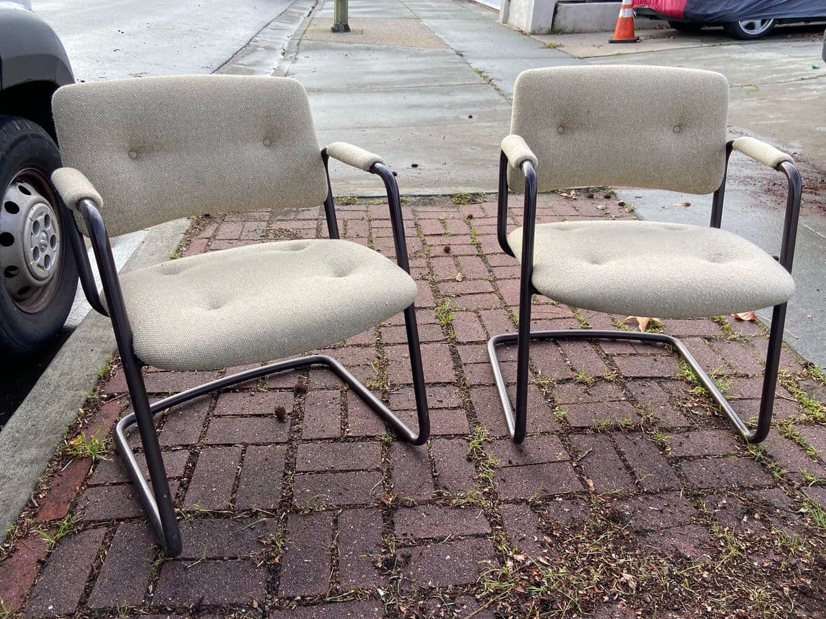 1980s Steelcase Vintage Mid Century Modern Tubular Upholstered Chairs- Set of 2 - Thumbnail 3
