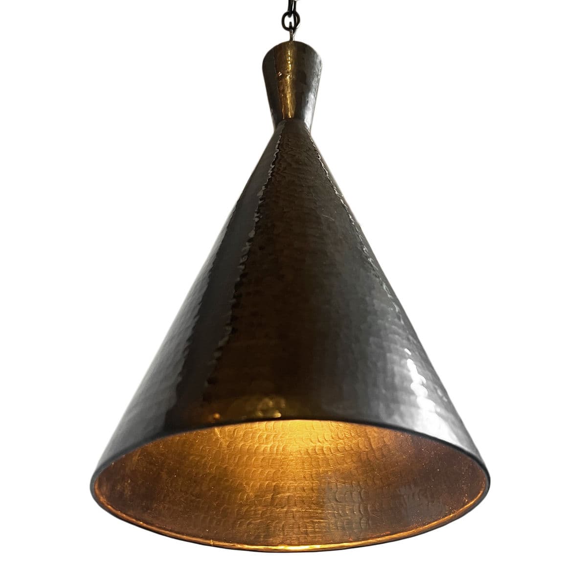 Hammered Copper Cone Bronzed Pendant Light - Thumbnail 4