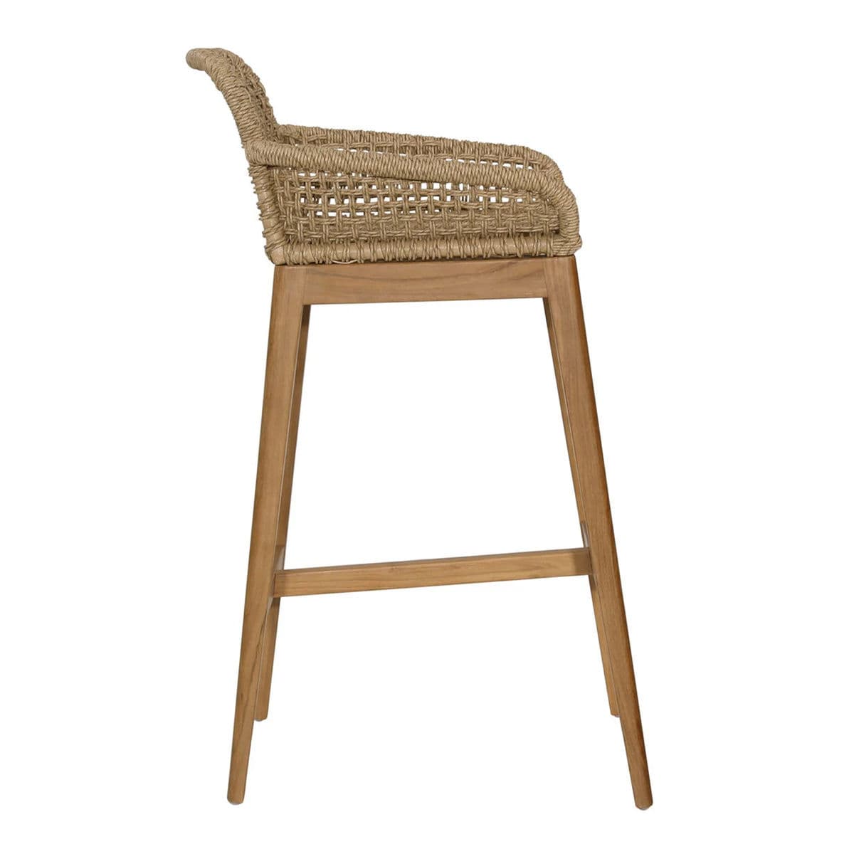 Faux Wicker & Teak Outdoor Bar Stool - Thumbnail 4