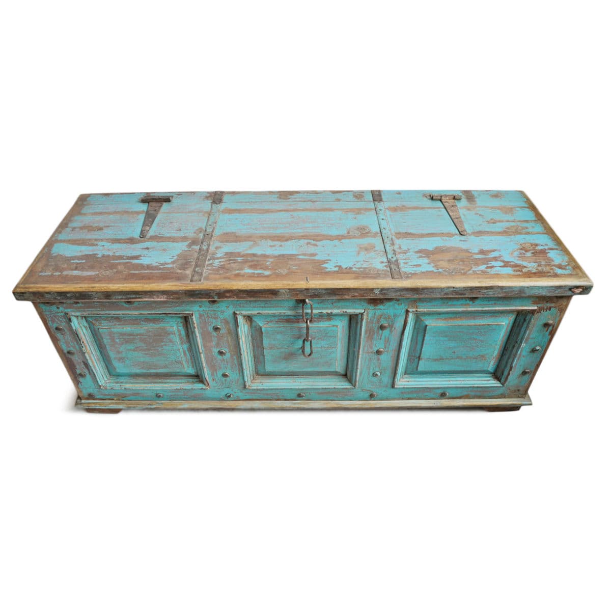 Large Jodhpur Blue Wood Trunk - Thumbnail 4