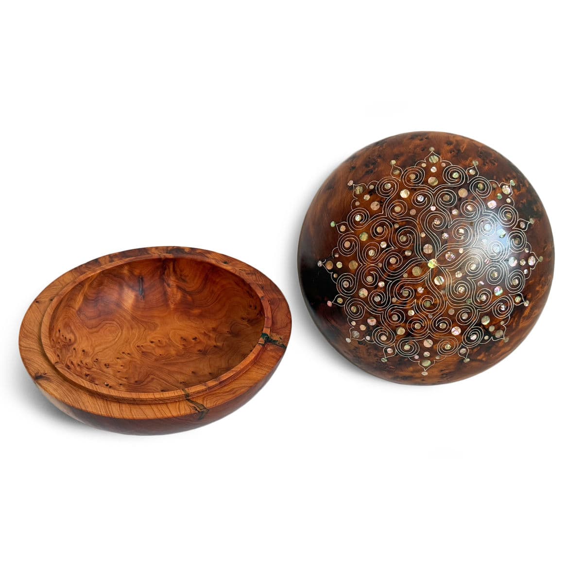 Vintage Inlay Burl Cedar Wood Bowl - Thumbnail 4